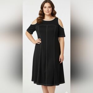 Eloquii Dress Gray Cold Shoulder Office Minimalist 22